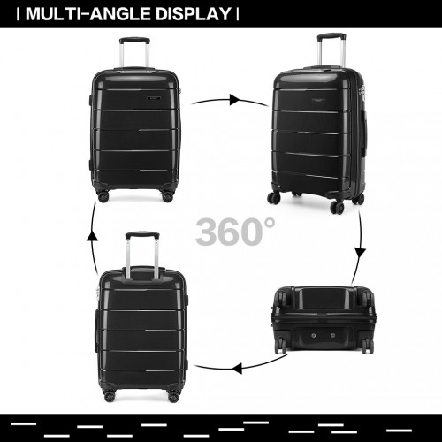 KONO 20 Inch Cabin Size Hard Shell PP Suitcase - Black | Premium Quality | TSA Accepted Lock | 360° Swivel Wheels