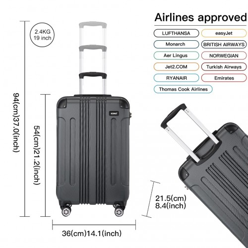 Kono 19 Inch ABS Lightweight Compact Hard Shell Cabin Suitcase Travel Carry-On Luggage - Grey