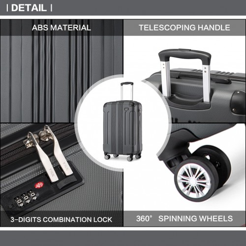 Kono 19 Inch ABS Lightweight Compact Hard Shell Cabin Suitcase Travel Carry-On Luggage - Grey