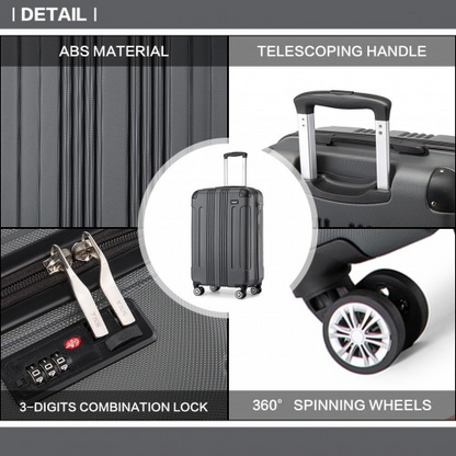 Kono 19 Inch ABS Lightweight Compact Hard Shell Cabin Suitcase Travel Carry-On Luggage - Grey