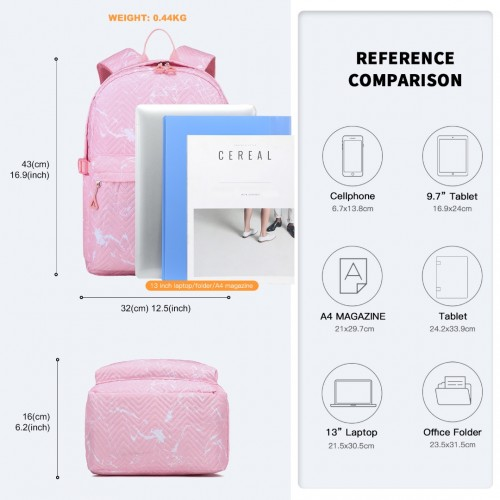 Kono Water-Resistant School Backpack With Secure Laptop Compartment - Pink