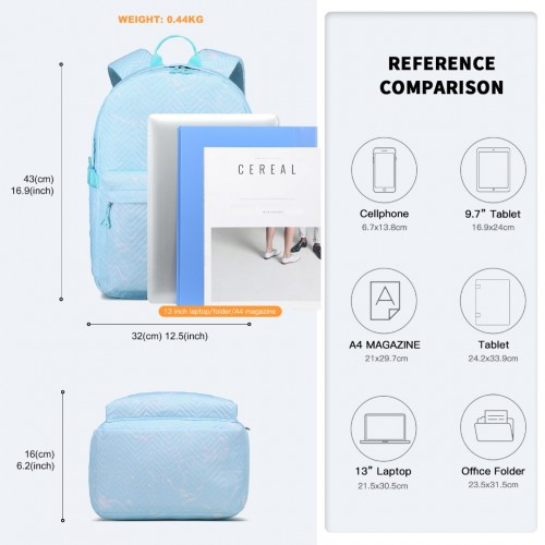 Kono Water-Resistant School Backpack with Secure Laptop Compartment - Blue, 15.4 Inch Laptop Sleeve, Spacious & Stylish for Commuting and Travel