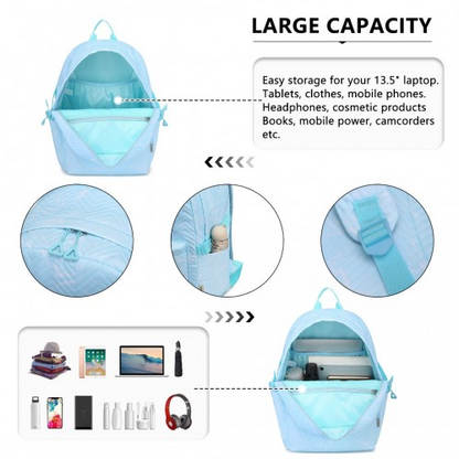 Kono Water-Resistant School Backpack with Secure Laptop Compartment - Blue, 15.4 Inch Laptop Sleeve, Spacious & Stylish for Commuting and Travel