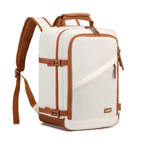 Kono Lightweight Cabin Bag - Water-Resistant Travel Business Backpack - Beige & Brown