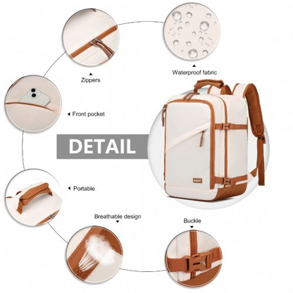 Kono Lightweight Cabin Bag - Water-Resistant Travel Business Backpack - Beige & Brown