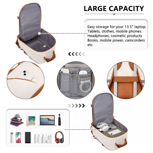 Kono Lightweight Cabin Bag - Water-Resistant Travel Business Backpack - Beige & Brown