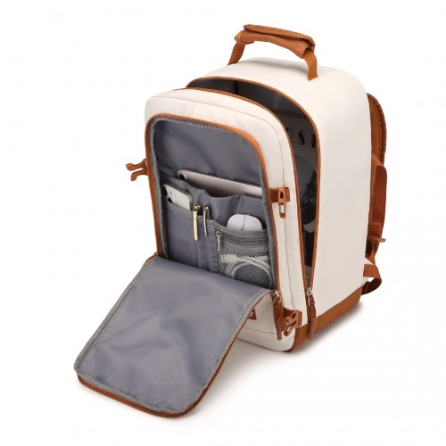 Kono Lightweight Cabin Bag - Water-Resistant Travel Business Backpack - Beige & Brown