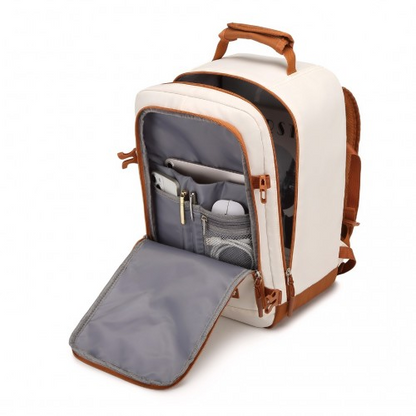 Kono Lightweight Cabin Bag - Water-Resistant Travel Business Backpack - Beige & Brown