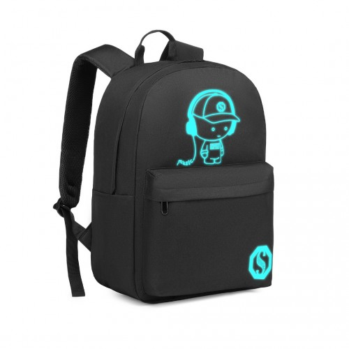 Kono Durable Polyester Glow-in-the-Dark School Backpack - Black