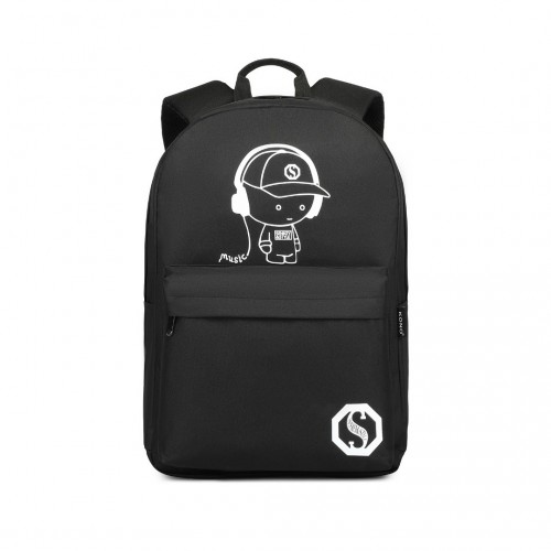 Kono Durable Polyester Glow-in-the-Dark School Backpack - Black
