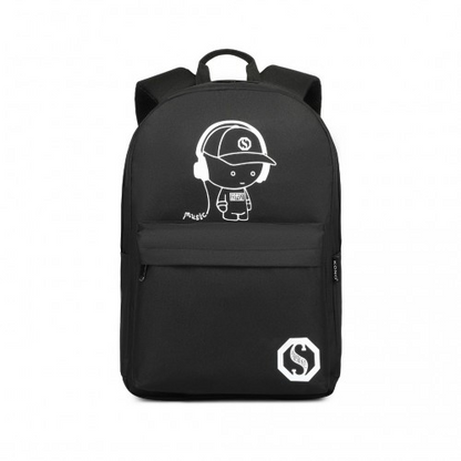 Kono Durable Polyester Glow-in-the-Dark School Backpack - Black