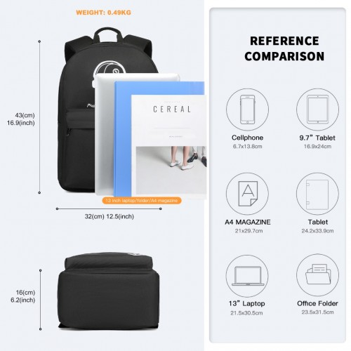 Kono Durable Polyester Glow-in-the-Dark School Backpack - Black