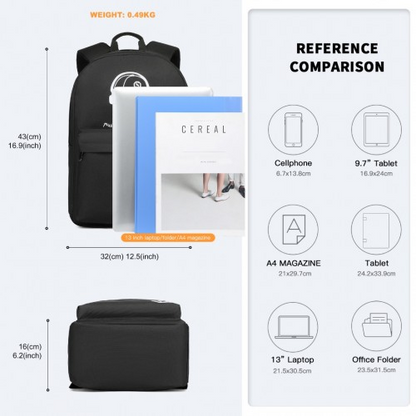 Kono Durable Polyester Glow-in-the-Dark School Backpack - Black