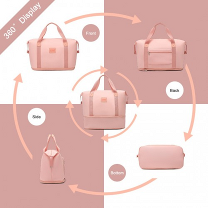 K1871-1L+EA2212 - Kono ABS 4 Wheel Suitcase Set With Vanity Case And Weekend Bag And Toiletry Bag - Pink