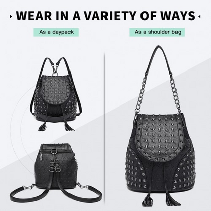 Miss Lulu Skull Studded Backpack Shoulder Bag - Black | Stylish & Versatile Accessory