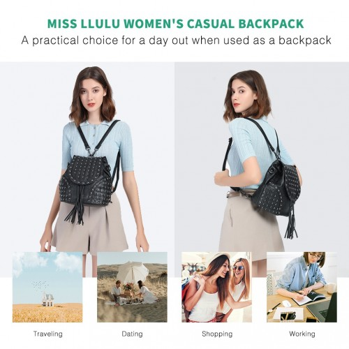 Miss Lulu Skull Studded Backpack Shoulder Bag - Black | Stylish & Versatile Accessory
