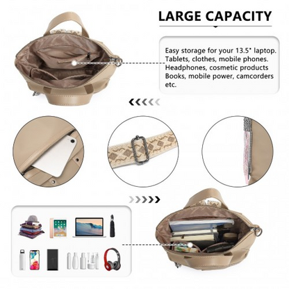 Miss Lulu Signature Style Backpack With Unique Details - Khaki | LT2355 | Stylish & Functional