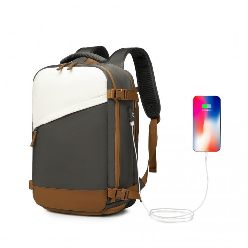 Water-Resistant Functional Backpack With Shoe Compartment And USB Charging Port - Grey