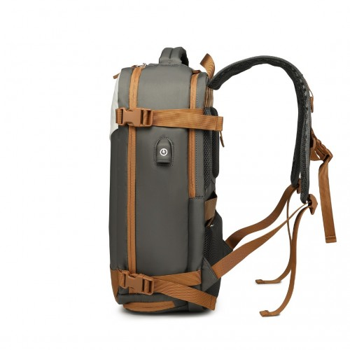 Water-Resistant Functional Backpack With Shoe Compartment And USB Charging Port - Grey