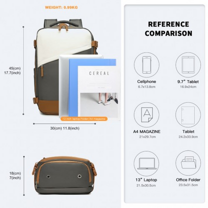 Water-Resistant Functional Backpack With Shoe Compartment And USB Charging Port - Grey