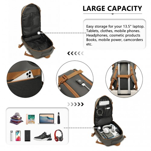Water-Resistant Functional Backpack With Shoe Compartment And USB Charging Port - Grey