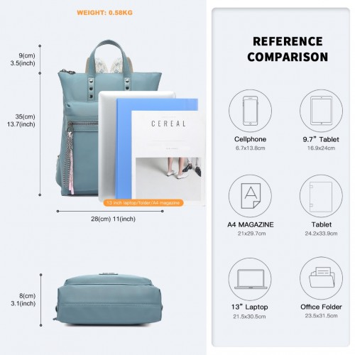 Miss Lulu Signature Style Backpack with Unique Details - Blue | Urban Elegance