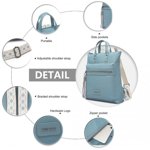 Miss Lulu Signature Style Backpack with Unique Details - Blue | Urban Elegance