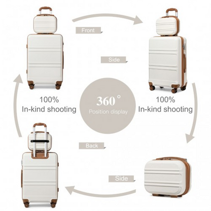 K1871-1L+EA2212 - Kono 6 Piece ABS Suitcase Set With 4 Wheel Design Including Vanity Case Weekend Bag And Toiletry Bag - Cream