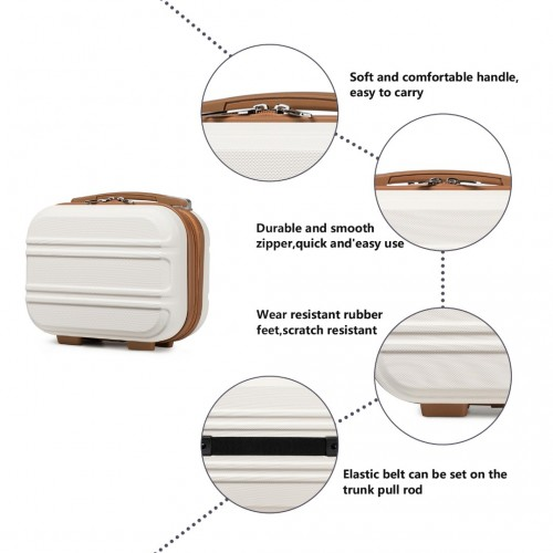 K1871-1L+EA2212 - Kono 6 Piece ABS Suitcase Set With 4 Wheel Design Including Vanity Case Weekend Bag And Toiletry Bag - Cream