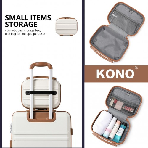 K1871-1L+EA2212 - Kono 6 Piece ABS Suitcase Set With 4 Wheel Design Including Vanity Case Weekend Bag And Toiletry Bag - Cream
