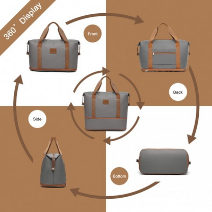 K1871-1L+EA2212 - Kono 6 Piece ABS Suitcase Set With 4 Wheel Design Including Vanity Case Weekend Bag And Toiletry Bag - Grey And Brown