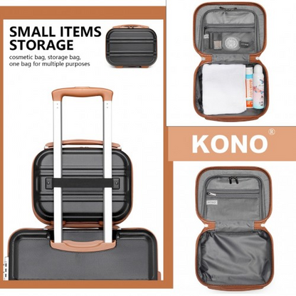 K1871-1L+EA2212 - Kono 6 Piece ABS Suitcase Set With 4 Wheel Design Including Vanity Case Weekend Bag And Toiletry Bag - Black And Brown