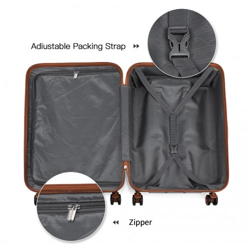 K1871-1L+EA2212 - Kono 6 Piece ABS Suitcase Set With 4 Wheel Design Including Vanity Case Weekend Bag And Toiletry Bag - Black And Brown