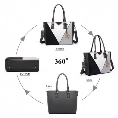 Miss Lulu Leather Look V-Shape Multicolour Tote Bag - Grey