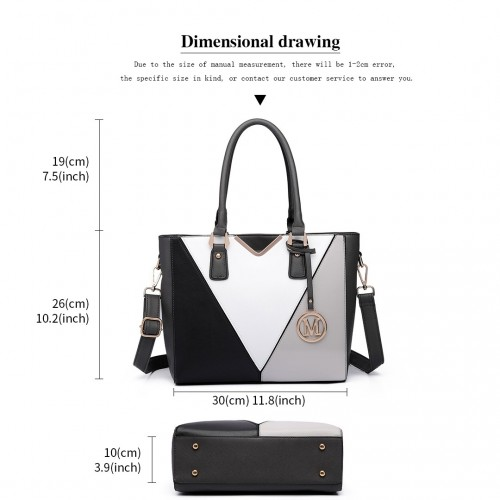 Miss Lulu Leather Look V-Shape Multicolour Tote Bag - Grey