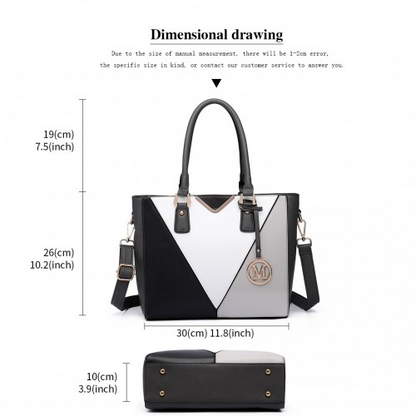 Miss Lulu Leather Look V-Shape Multicolour Tote Bag - Grey