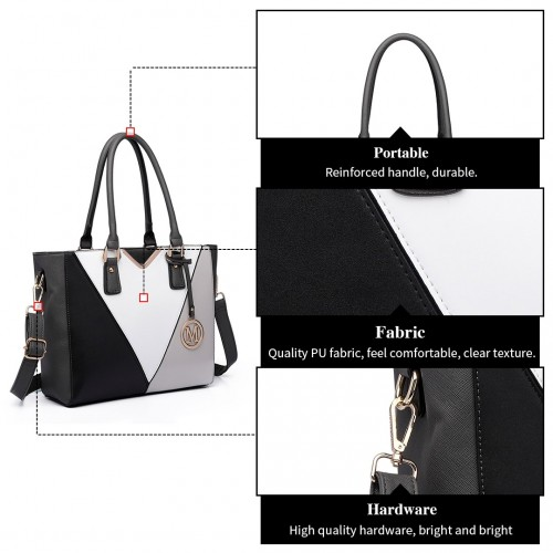 Miss Lulu Leather Look V-Shape Multicolour Tote Bag - Grey