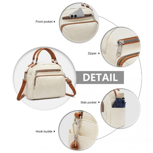 Miss Lulu Bowler Style Shoulder Bag - Beige And Brown | Stylish & Practical Handbag
