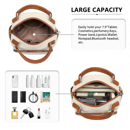 Miss Lulu Bowler Style Shoulder Bag - Beige And Brown | Stylish & Practical Handbag