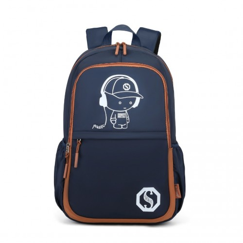 Kono Lightweight & Glow-in-the-Dark 3-Piece Laptop Backpack Set with Crossbody Bag and Pencil Case - Navy And Brown