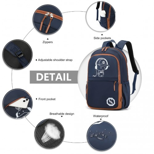 Kono Lightweight & Glow-in-the-Dark 3-Piece Laptop Backpack Set with Crossbody Bag and Pencil Case - Navy And Brown
