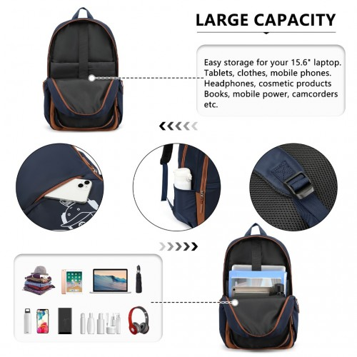 Kono Lightweight & Glow-in-the-Dark 3-Piece Laptop Backpack Set with Crossbody Bag and Pencil Case - Navy And Brown