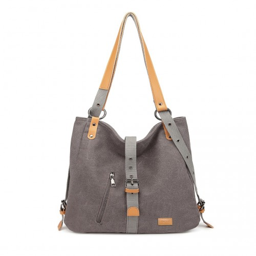Kono Casual Canvas Dual-Use Bag - Large Capacity Shoulder Bag and Backpack - Grey