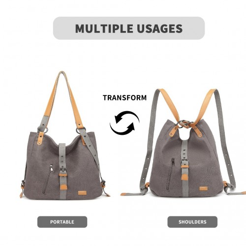 Kono Casual Canvas Dual-Use Bag - Large Capacity Shoulder Bag and Backpack - Grey