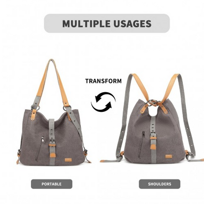 Kono Casual Canvas Dual-Use Bag - Large Capacity Shoulder Bag and Backpack - Grey