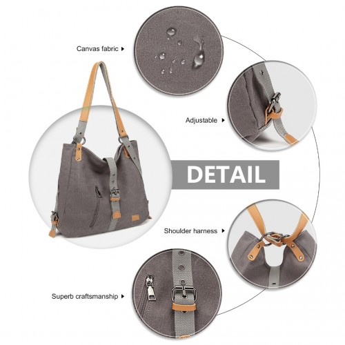 Kono Casual Canvas Dual-Use Bag - Large Capacity Shoulder Bag and Backpack - Grey