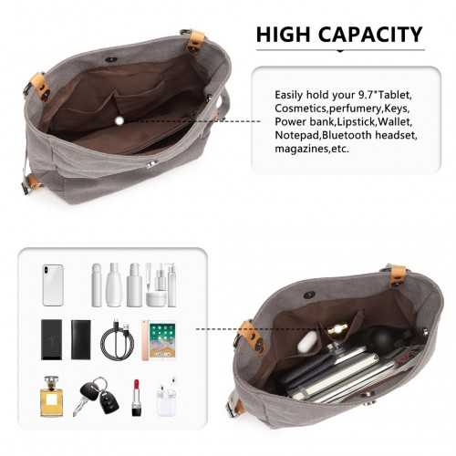 Kono Casual Canvas Dual-Use Bag - Large Capacity Shoulder Bag and Backpack - Grey