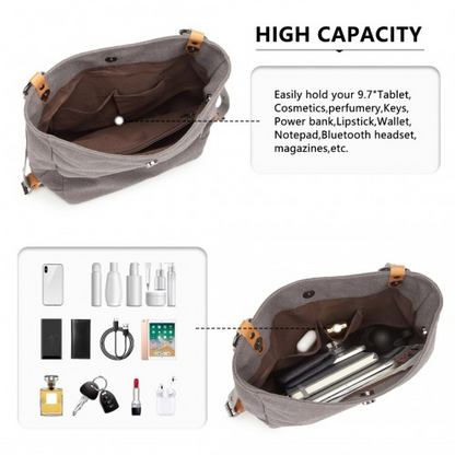 Kono Casual Canvas Dual-Use Bag - Large Capacity Shoulder Bag and Backpack - Grey