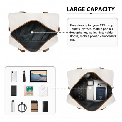 Kono Lightweight Water-Resistant Foldable Duffel Bag - Under Seat Travel Carry-on, Medium, Beige & Brown