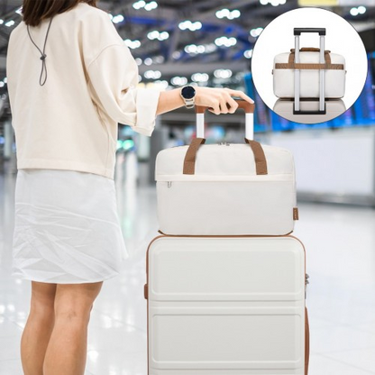 Kono Lightweight Water-Resistant Foldable Duffel Bag - Under Seat Travel Carry-on, Medium, Beige & Brown